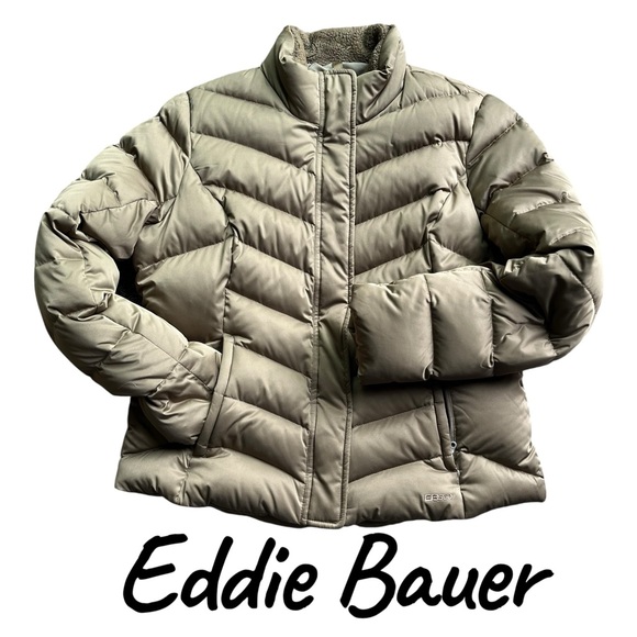 Eddie Bauer Jackets & Blazers - Eddie Bauer Women's Size Large Goose Filled Beige Puffer Coat